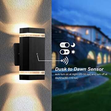 LMP 2 Packs Dusk to Dawn Outdoor Lighting, Wall Sconce with 5w LED Bulbs, Outside Lights for House I...