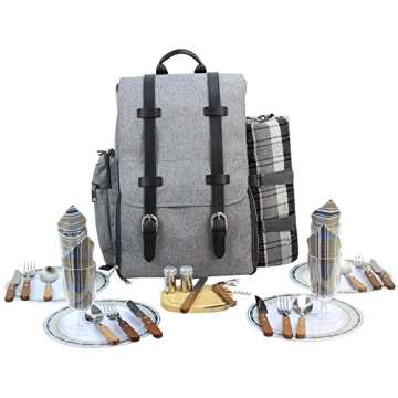 Picnic Backpack for 4 | Picnic Basket | Stylish All-in-One Portable Picnic Bag with Complete Cutlery...