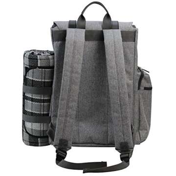 Picnic Backpack for 4 | Picnic Basket | Stylish All-in-One Portable Picnic Bag with Complete Cutlery Set, Stainless Steel S/P Shakers | Picnic Blanket Waterproof Extra Large| Cooler Bag for Camping