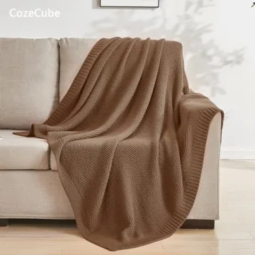 CozeCube Caramel Brown Throw Blanket - Soft Cozy Knit