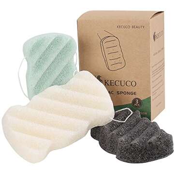 KECUCO 3 Pcs Konjac Bath Sponge for Kids, Babys, Infant, Toddler, 100% All Natural KONJAC Shower Bod...