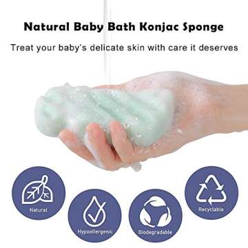 KECUCO 3 Pcs Konjac Bath Sponge for Kids, Babys, Infant, Toddler, 100% All Natural KONJAC Shower Body Sponges, 3 Colors and Extra Large Size, Safe for Oily, Dry, Combination or Sensitive Skin