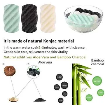 KECUCO 3 Pcs Konjac Bath Sponge for Kids, Babys, Infant, Toddler, 100% All Natural KONJAC Shower Body Sponges, 3 Colors and Extra Large Size, Safe for Oily, Dry, Combination or Sensitive Skin