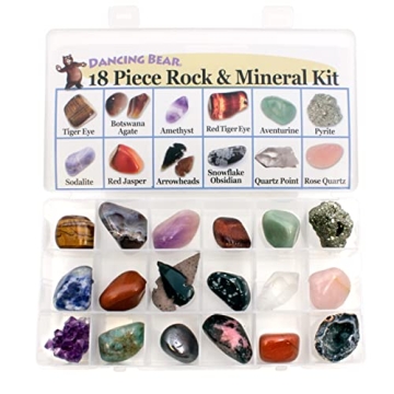 Rock and Mineral Educational Collection & Deluxe Collection Box -18 Pieces with Description Sheet an...