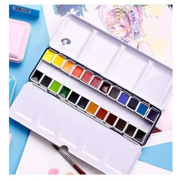 Paul Rubens Professional Watercolor Paint Set Artist Grade, 24 Vivid Colors with Portable Metal Box for Artists, Beginners, Hobbyists, Students