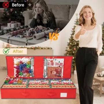 Criusia Christmas Gift Wrapping Paper Organizer - Space-Saving Storage for 24 Rolls