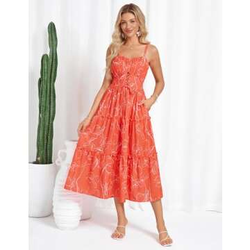 Women's 2025 Summer Beach Dress Floral V Neck Tie Front Spaghetti Strap Long Dress Boho Maxi Dress O...
