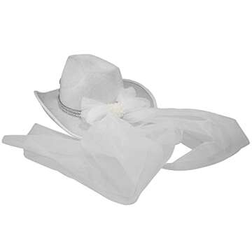 Nicky Bigs Novelties Cowboy Hat and Veil Bachelorette Party White Cowgirl Hat Bridal Shower Wedding Decoration Bride to be Gift Country-Western Novelty