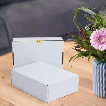 HORLIMER 10x7x3 inches Shipping Boxes Set of 25, White Corrugated Cardboard Box Literature Mailer, 25 Stickers Included