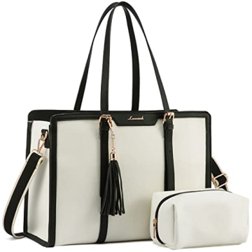 LOVEVOOK Canvas Laptop Bag - Stylish & Spacious Tote with Clutch
