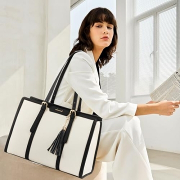 LOVEVOOK Stylish Canvas Laptop Tote Bag 15.6 inch