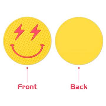 AellasNervalt 4Pcs Preppy Car Cup Coaster Smile Face Lightning Bolt Leopard Lip Silicone Drink Coasters Non-Slip Heat Resistant Mugs Mat Cup Holders Auto Accessories for Teen Girls Pink Yellow 2.8 in