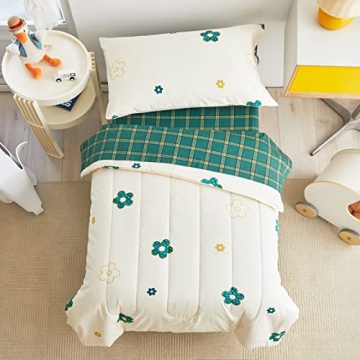 Joyreap 4-Piece Cotton Toddler Bedding Set - Soft, Breathable & Adorable Green Flowers Design