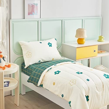 Joyreap Cotton Toddler Bedding Set Green Flowers Print