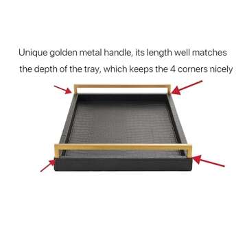 17.8X 11.8 Leather Ottoman Tray, Big Serving Tray with Brushed Gold Handles for Bars, Parties, Dinni...