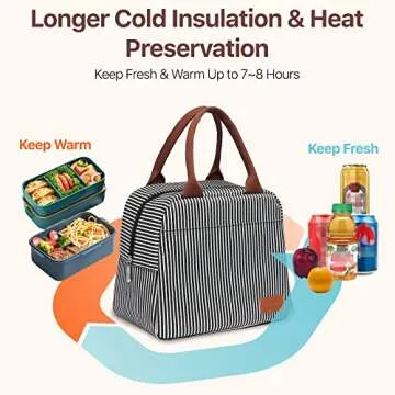 Bagseri Insulated Lunch Bag Women - Lunch Bag for Women Men Reusable Lunch Box Leakproof Thermal Cooler Sack Food Handbags Case High Capacity for Work and Picnic (Black White Stripe)