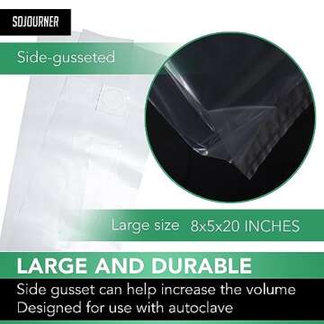 Mushroom Grow Bags (50 Pack) - 6 Mil Thick Autoclave Spawn Bags with 0.2 Micron Filter for Your Grai...