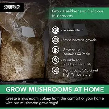 Mushroom Grow Bags 50 Pack - Durable with Filtration for Growth