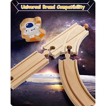 SainSmart Jr. Wooden Space Station Train Set 35pcs, Wood Spaceship Theme with Astronaut, Alien and Helicopter for 3+ Kids and Toddlers