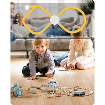 SainSmart Jr. Wooden Space Station Train Set 35pcs, Wood Spaceship Theme with Astronaut, Alien and Helicopter for 3+ Kids and Toddlers