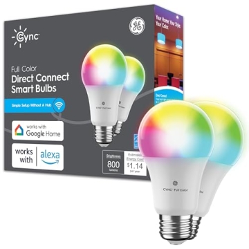 GE CYNC Smart Full Color A19 LED Bulb - Alexa & Google Home Compatible, 2-Pack