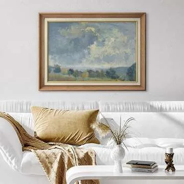 SIGNFORD Premium Framed Wall Art Print Vibrant Blue Sky Emerald Green Forest Nature Wilderness Fine Art Farmhouse/Country Decorative Rustic Vintage Antique Classic for Bedroom - 26"x36" Natural