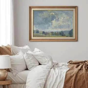 SIGNFORD Premium Framed Wall Art Print Vibrant Blue Sky Emerald Green Forest Nature Wilderness Fine Art Farmhouse/Country Decorative Rustic Vintage Antique Classic for Bedroom - 26"x36" Natural