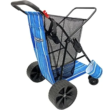 EasyGo Product Beach Cart - Heavy Duty Folding Design - Large Wheels for Sand - Holds 4 Beach Chairs...