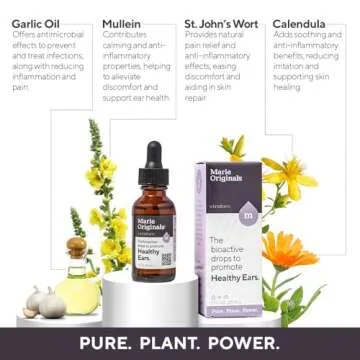 Marie Originals Natural Ear Oil Drops | Mullein Garlic Oil Ear Drops for Infections Prevention, Herbal Ear Ache Drops for Adults, Kids & Pets, Soothes Ear Pain & Wax Removal, Earache Remedies (1 Pack)