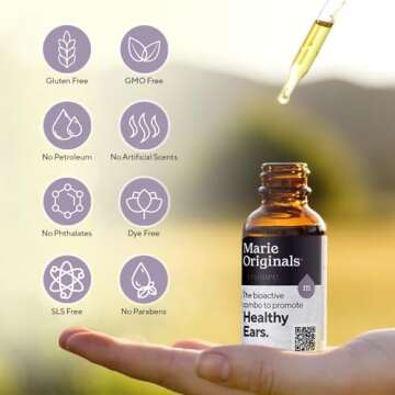 Marie Originals Natural Ear Oil Drops | Mullein Garlic Oil Ear Drops for Infections Prevention, Herbal Ear Ache Drops for Adults, Kids & Pets, Soothes Ear Pain & Wax Removal, Earache Remedies (1 Pack)