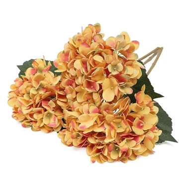 Kisflower Burnt Orange Silk Hydrangea - 6pcs Faux Hydrangea Flowers for Home and Wedding Decor