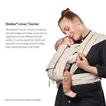 Stokke Limas Carrier, Olive Green - Newborn Half-Buckle Baby Carrier - Ergonomic with Adjustable Features - Three Carrying Options - Safe from Birth & Up to 33 lbs