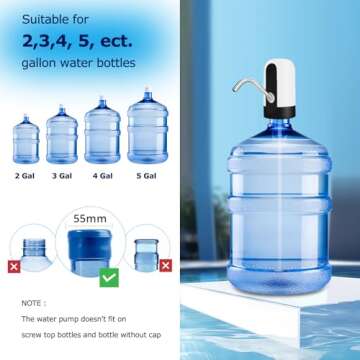 KUFUNG Water Dispenser for 5 Gallon Bottle - Rechargeable Water Pump for 5 Gal Jug, BPA-Free, Food G...
