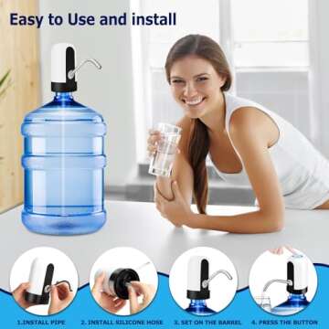 KUFUNG Water Dispenser for 5 Gallon Bottle - Rechargeable Water Pump for 5 Gal Jug, BPA-Free, Food Grade Silicone Hose, Stainless Steel Spout - 30-40 Days Battery Life, Easy One Switch Operation