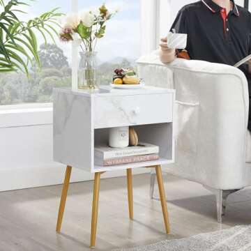 VECELO Nightstand Set of 2 Modern Night Stand/Side Table Easy Assembly with Drawer and Storage Shelf...