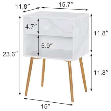 VECELO Nightstand Set of 2 Modern Night Stand/Side Table Easy Assembly with Drawer and Storage Shelf Wood Night Stand for Bedroom, Living Room, Small Places, White