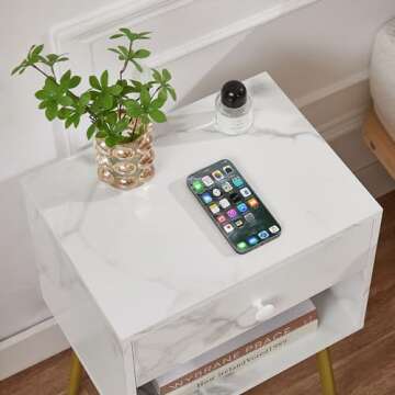 VECELO Nightstand Set of 2 Modern Night Stand/Side Table Easy Assembly with Drawer and Storage Shelf Wood Night Stand for Bedroom, Living Room, Small Places, White