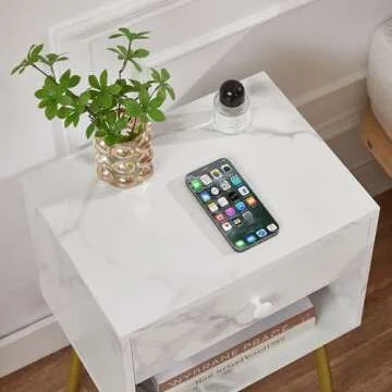 VECELO Nightstand Set of 2 Modern Night Stand/Side Table Easy Assembly with Drawer and Storage Shelf Wood Night Stand for Bedroom, Living Room, Small Places, White