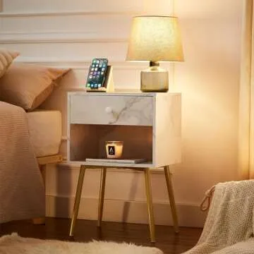 VECELO Nightstand Set of 2 Modern Night Stand/Side Table Easy Assembly with Drawer and Storage Shelf Wood Night Stand for Bedroom, Living Room, Small Places, White