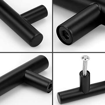 Probrico 10 Pack| 2.5 Inch Hole Centers Flat Black Modern Cabinet Handles, Cupboard Pulls Kitchen Cabinet Hardware T Bar Handle Dresser Pulls, 2.5 Inch Drawer Pulls