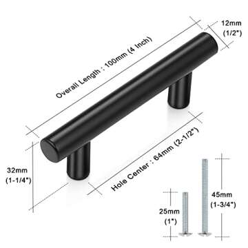Probrico 10 Pack| 2.5 Inch Hole Centers Flat Black Modern Cabinet Handles, Cupboard Pulls Kitchen Cabinet Hardware T Bar Handle Dresser Pulls, 2.5 Inch Drawer Pulls
