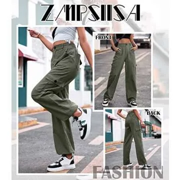 Stylish ZMPSIISA Women High Waisted Cargo Pants with 6 Pockets