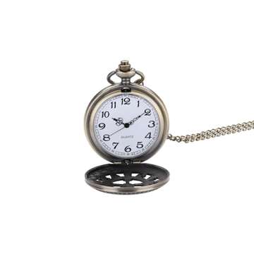 I-MART Retro Antique Bronze Pocket Watch with 31" Lobster Clasp Necklace Chain