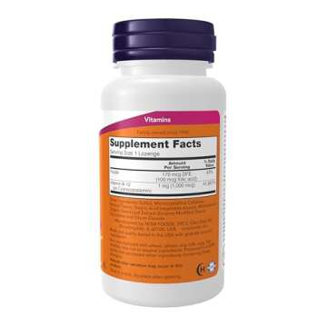 NOW Foods Supplements, Vitamin B-12 1,000 mcg with Folic Acid, Nervous System Health*, 250 Chewable Lozenges