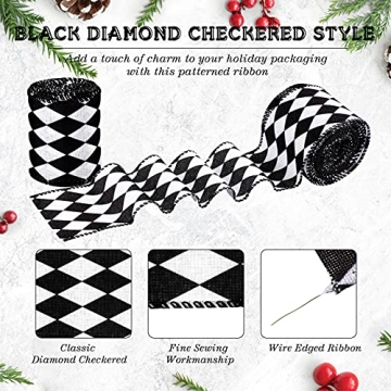 3 Rolls 30 Yards Black White Harlequin Decorative Ribbon