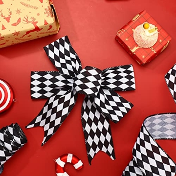 3 Rolls 30 Yards Black White Harlequin Decorative Ribbon