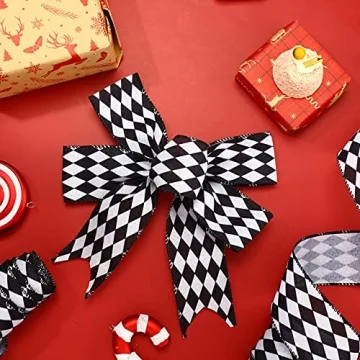 3 Rolls 30 Yards Black White Harlequin Decorative Ribbon