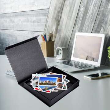 HingoFuni Decorative Photo Storage Box with Lid, 8x10 inch Black Photo Organizer Perfect to Store Your Pictures, Documents, Scrapbooking Supplies, Keepsakes and Other Memories in Style