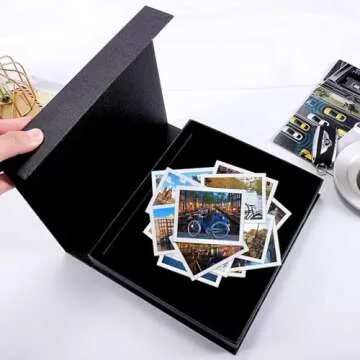 HingoFuni Decorative Photo Storage Box with Lid, 8x10 inch Black Photo Organizer Perfect to Store Your Pictures, Documents, Scrapbooking Supplies, Keepsakes and Other Memories in Style