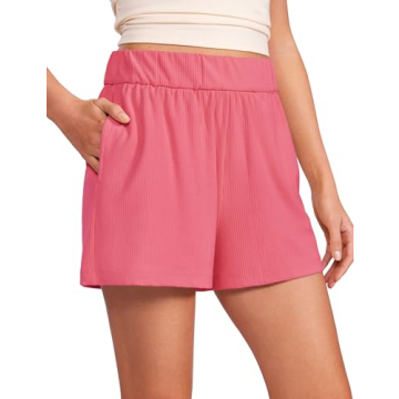 CRZ YOGA Women's Comfy Ribbed Sweat Shorts with Pockets